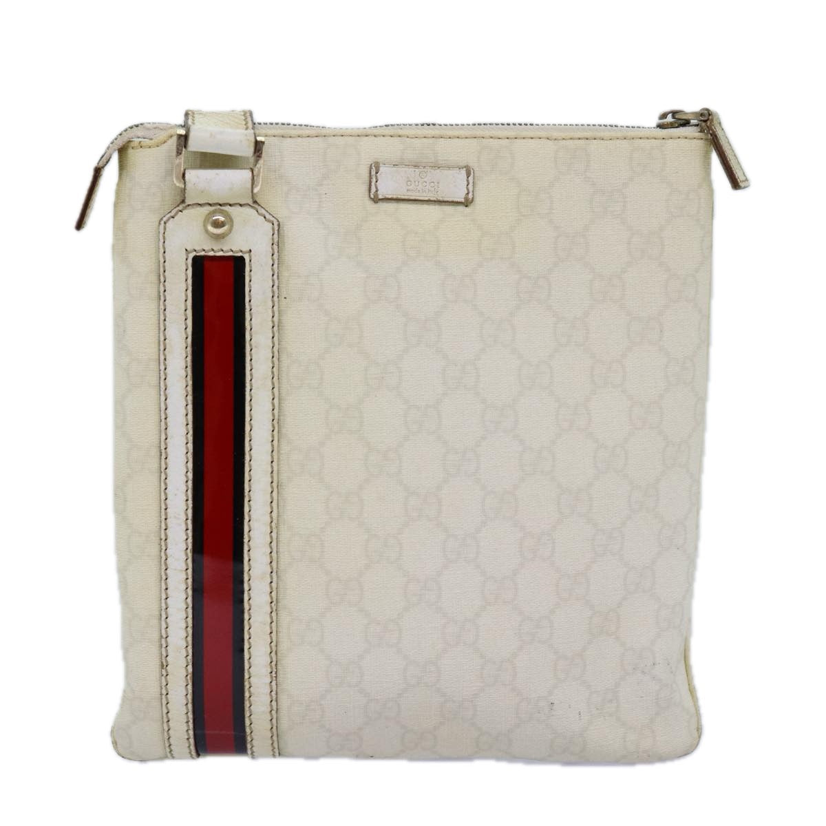 GUCCI GG Canvas Sherry Line Shoulder Bag PVC White Red Navy 153244 73983