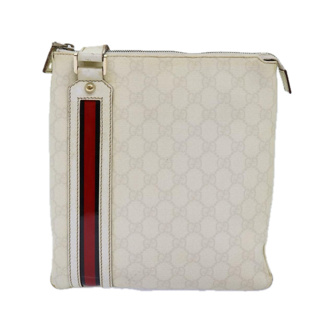 GUCCI GG Canvas Sherry Line Shoulder Bag PVC White Red Navy 153244 73983