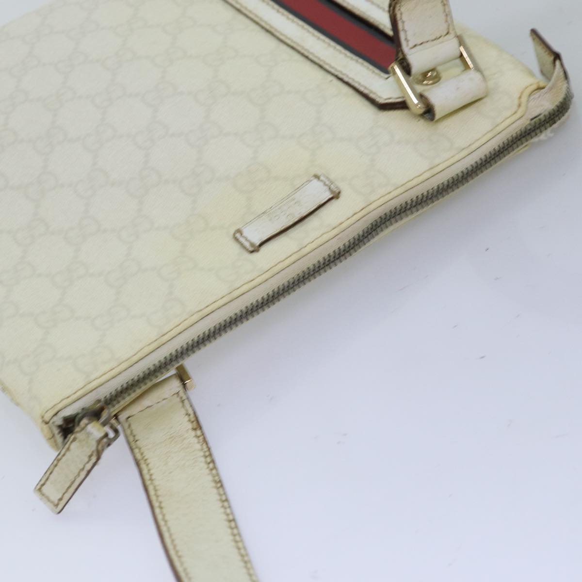 GUCCI GG Canvas Sherry Line Shoulder Bag PVC White Red Navy 153244 73983