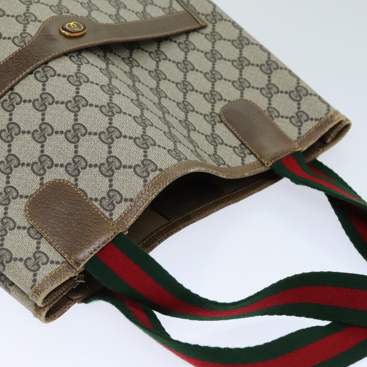 GUCCI GG Supreme Web Sherry Line Tote Bag Beige Red Green 001 080 494 73985