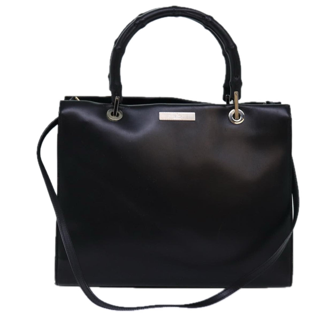 GUCCI Bamboo Hand Bag Leather 2way Black 73987