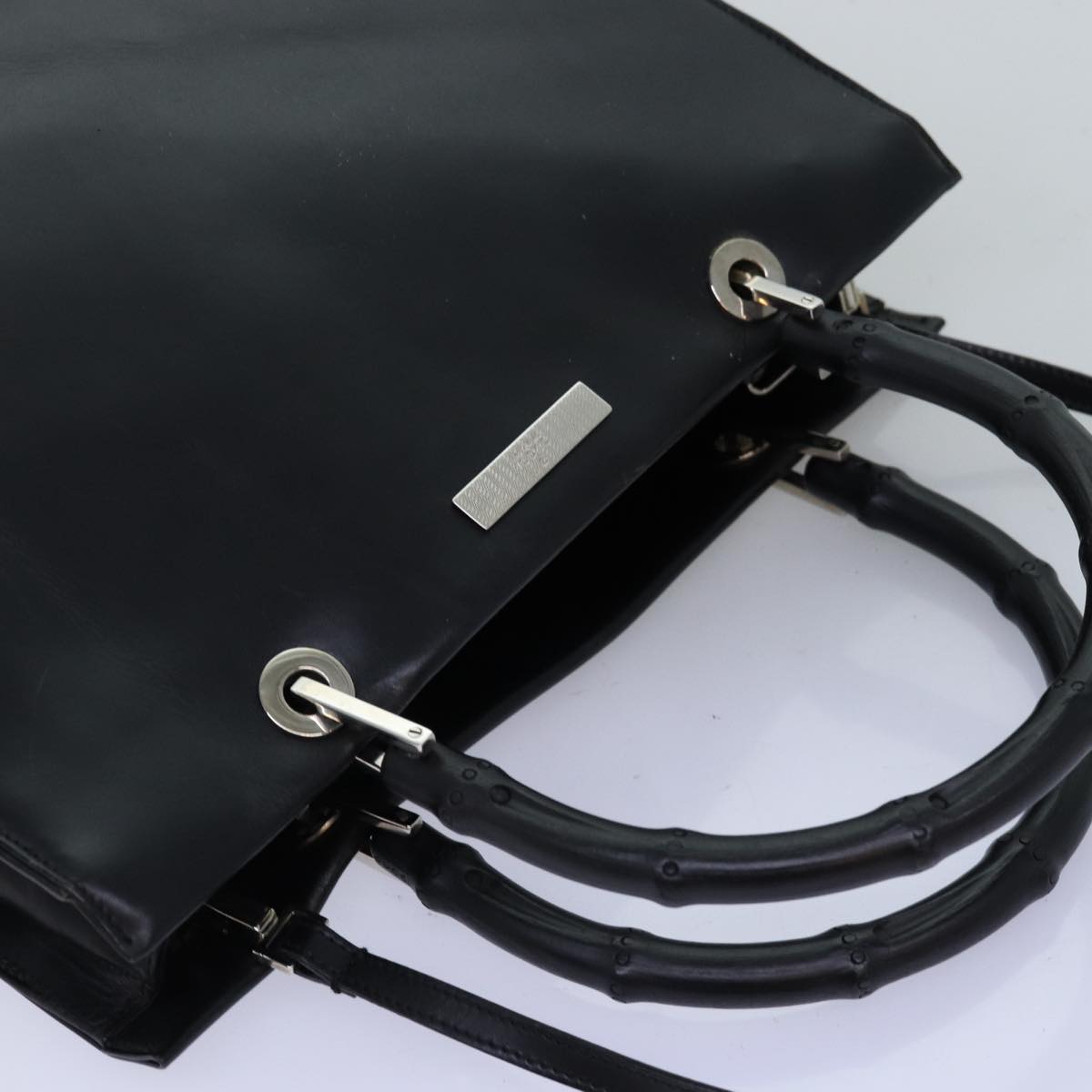 GUCCI Bamboo Hand Bag Leather 2way Black 73987