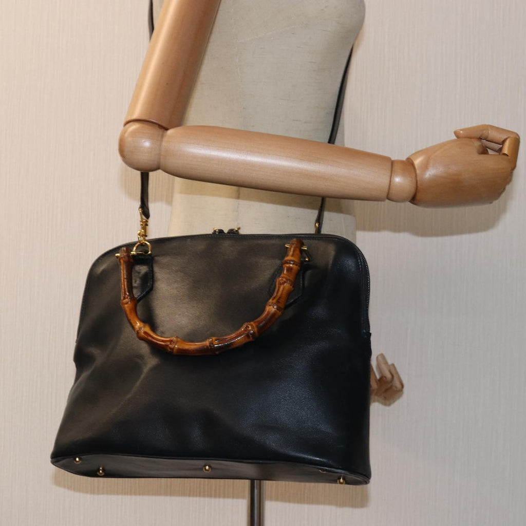 GUCCI Bamboo Hand Bag Leather 2way Navy 000 406 0289 73988