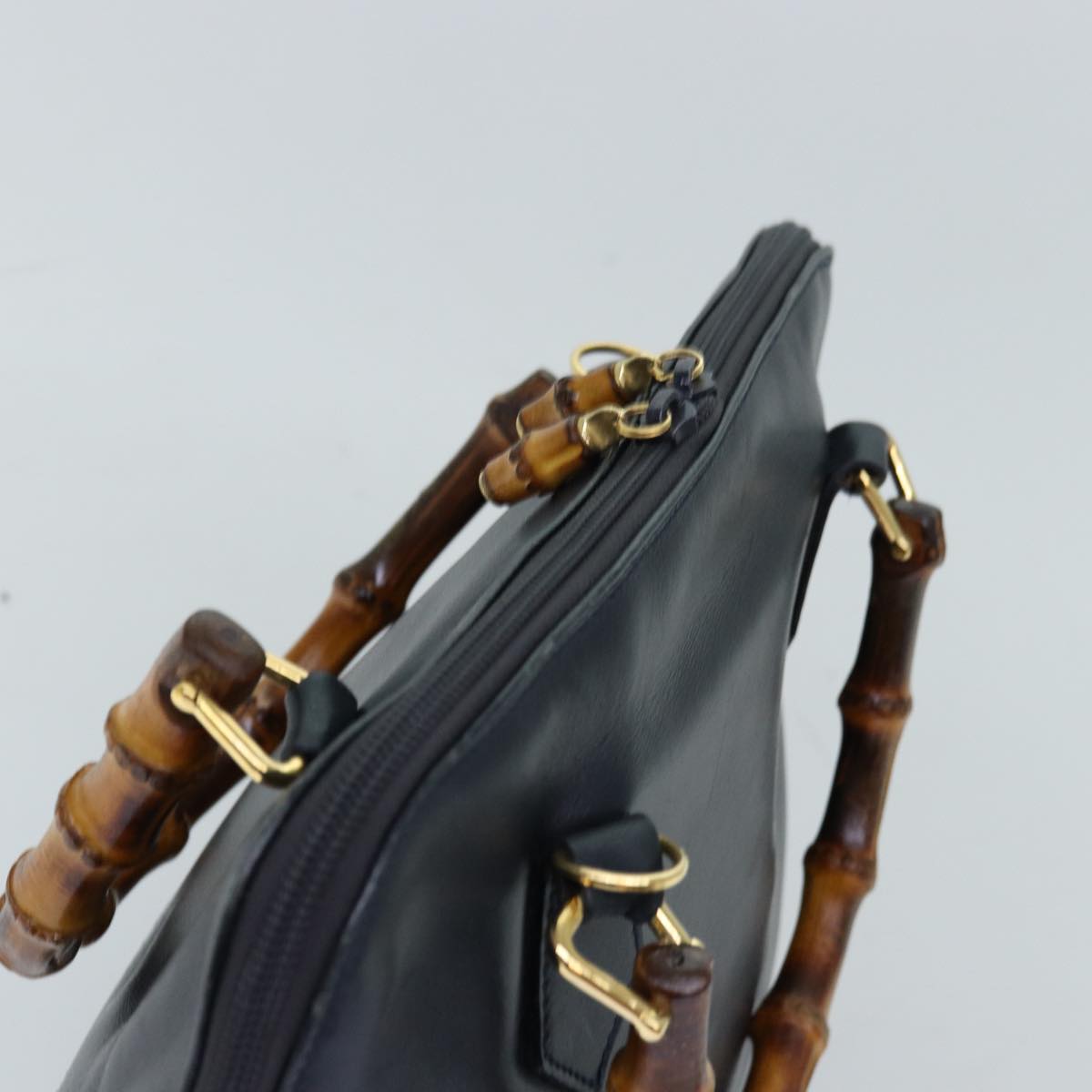 GUCCI Bamboo Hand Bag Leather 2way Navy 000 406 0289 73988
