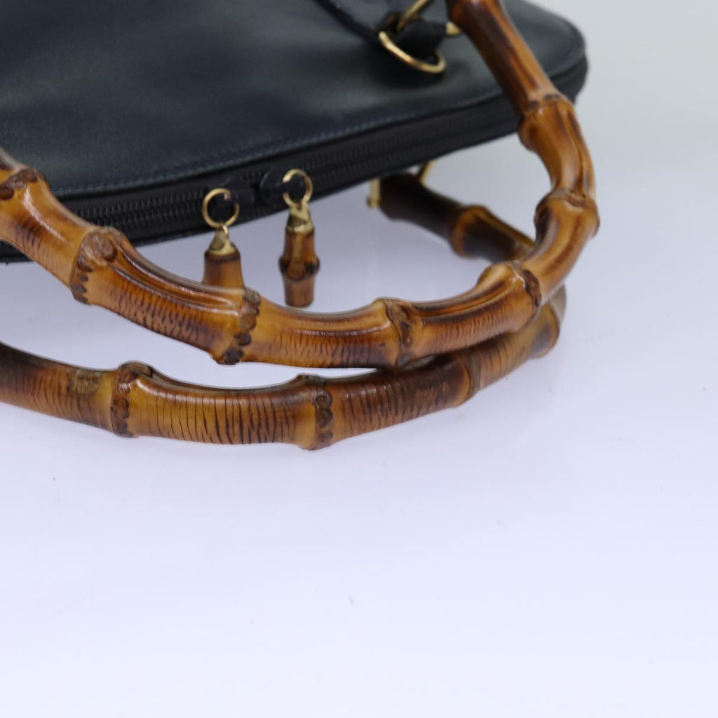 GUCCI Bamboo Hand Bag Leather 2way Navy 000 406 0289 73988