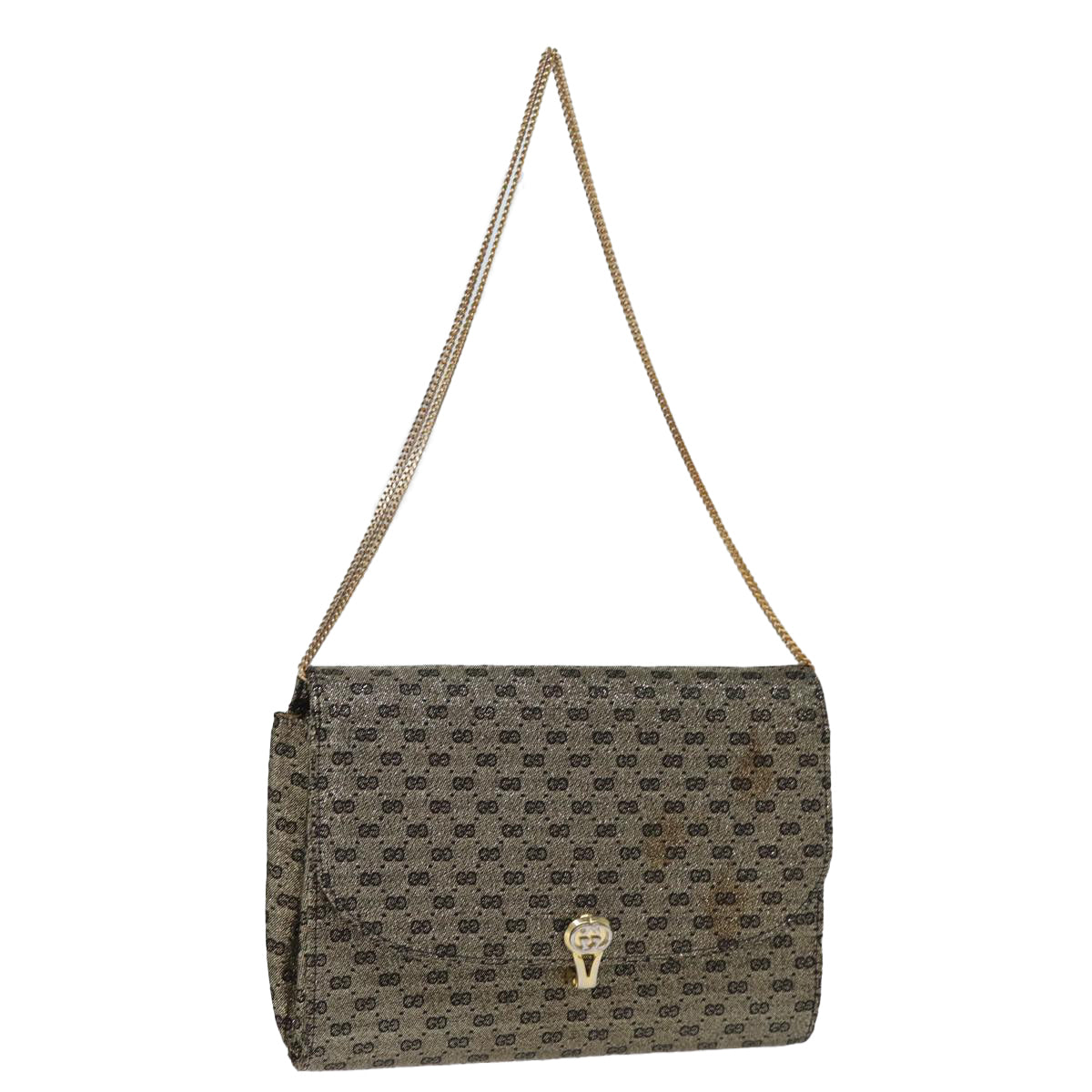 GUCCI Micro GG Canvas Chain Shoulder Bag Gold 73994