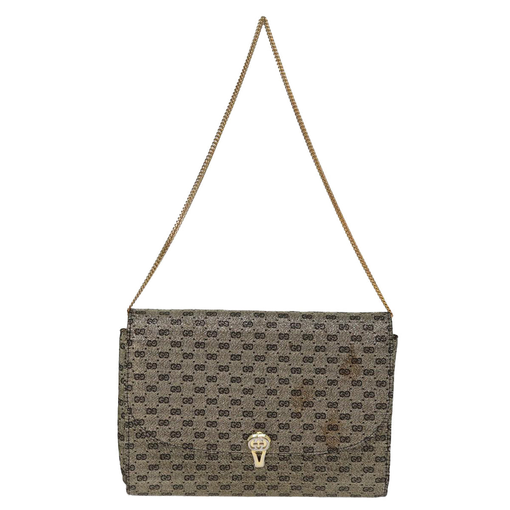 GUCCI Micro GG Canvas Chain Shoulder Bag Gold 73994