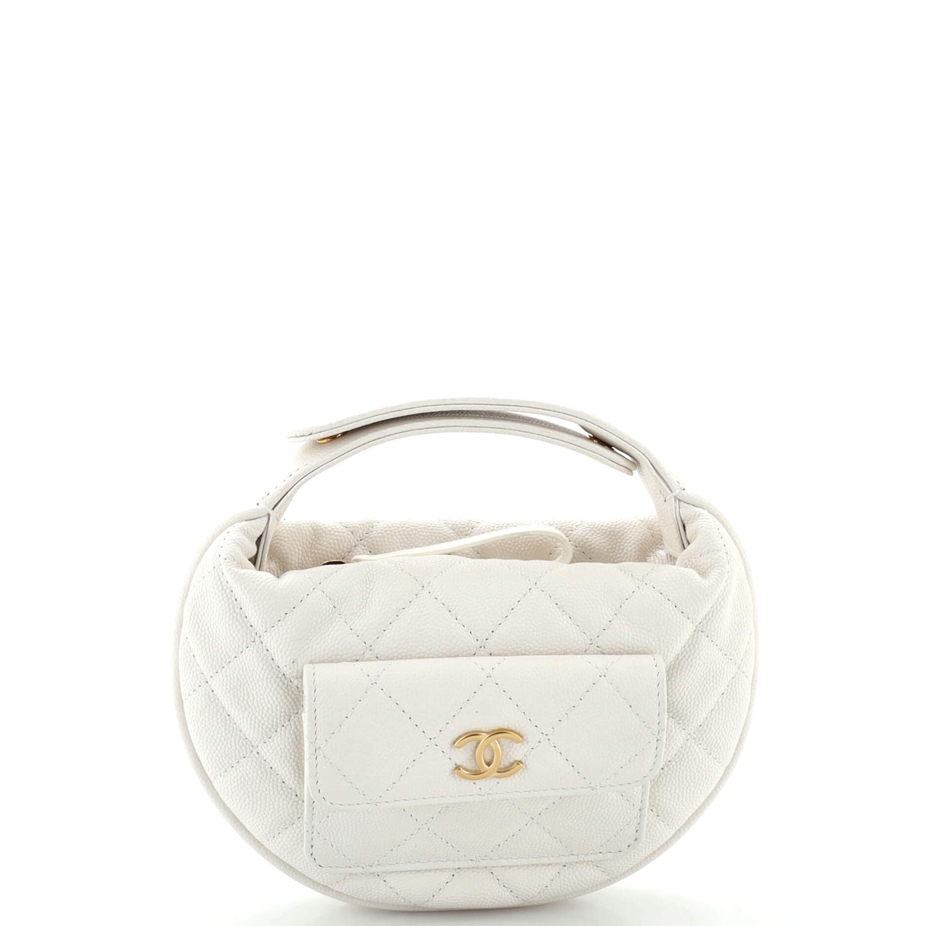 CHANEL Front Pocket Hobo Pouch Quilted Caviar Mini