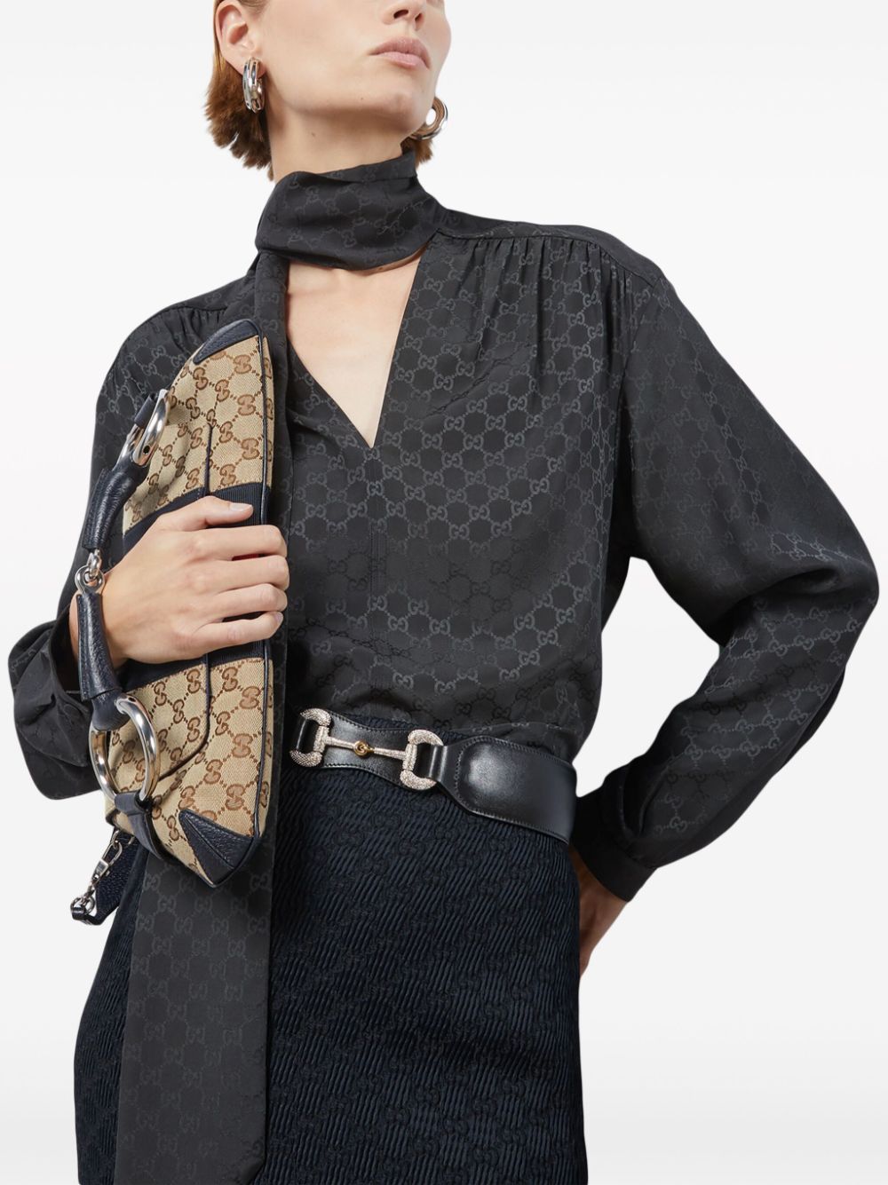 GUCCI Elegant Printed Silk Blouse with Front Bow