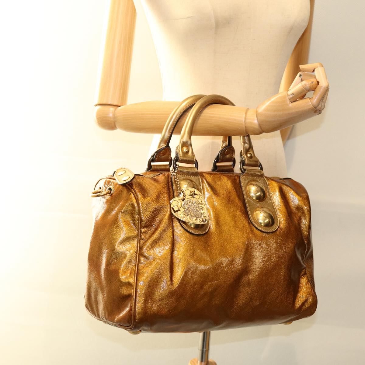 GUCCI Hand Bag Enamel Bronze 207297 74097