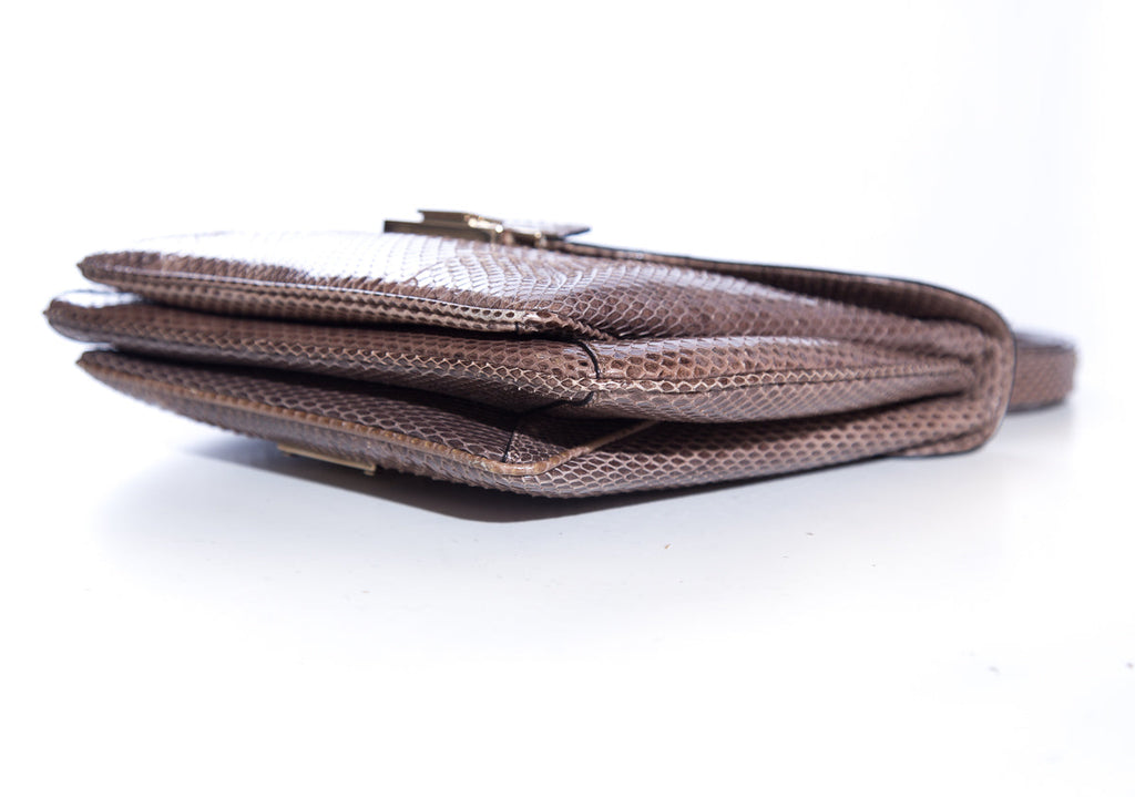Valentino Taupe Snakeskin Flap Handbag