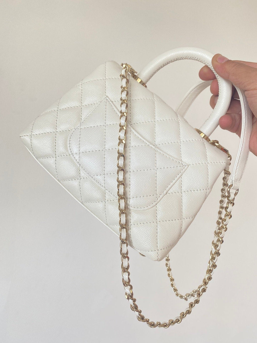 CHLMini GlamIap Bag Top Handle White For Women 7.5in/19cm
