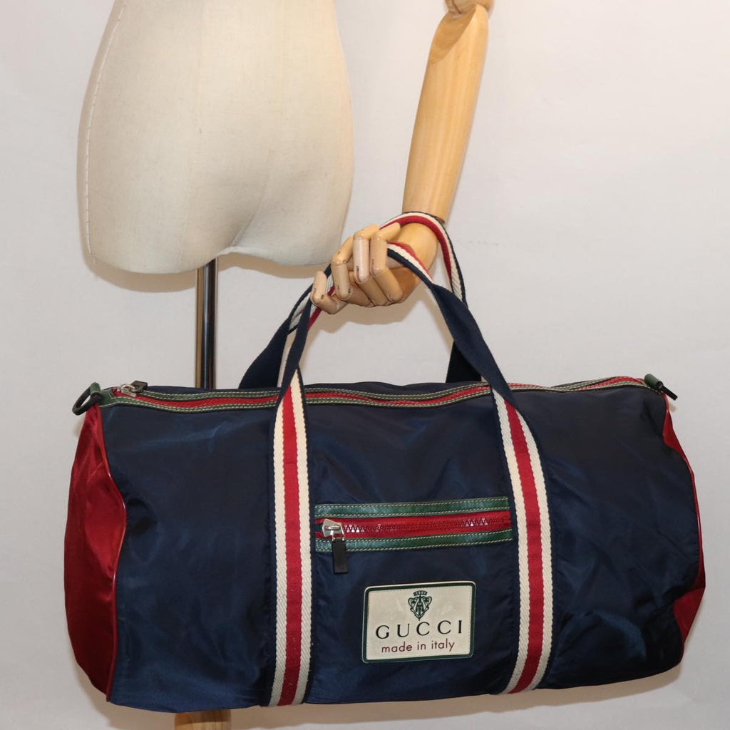 GUCCI Boston Bag Nylon Navy Red Green 189655 74103