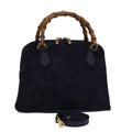 GUCCI Bamboo Hand Bag Suede 2way Navy 000 1274 0290 74230