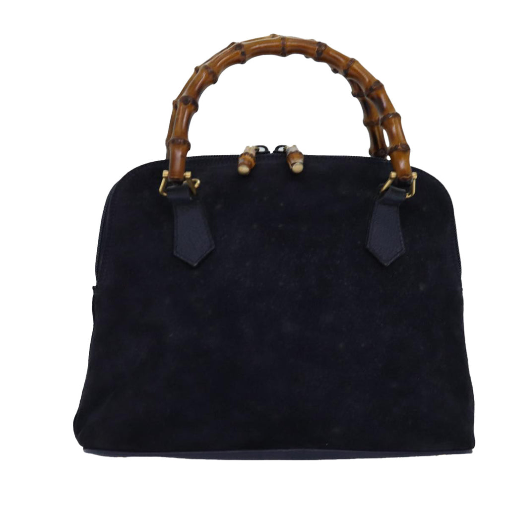 GUCCI Bamboo Hand Bag Suede 2way Navy 000 1274 0290 74230