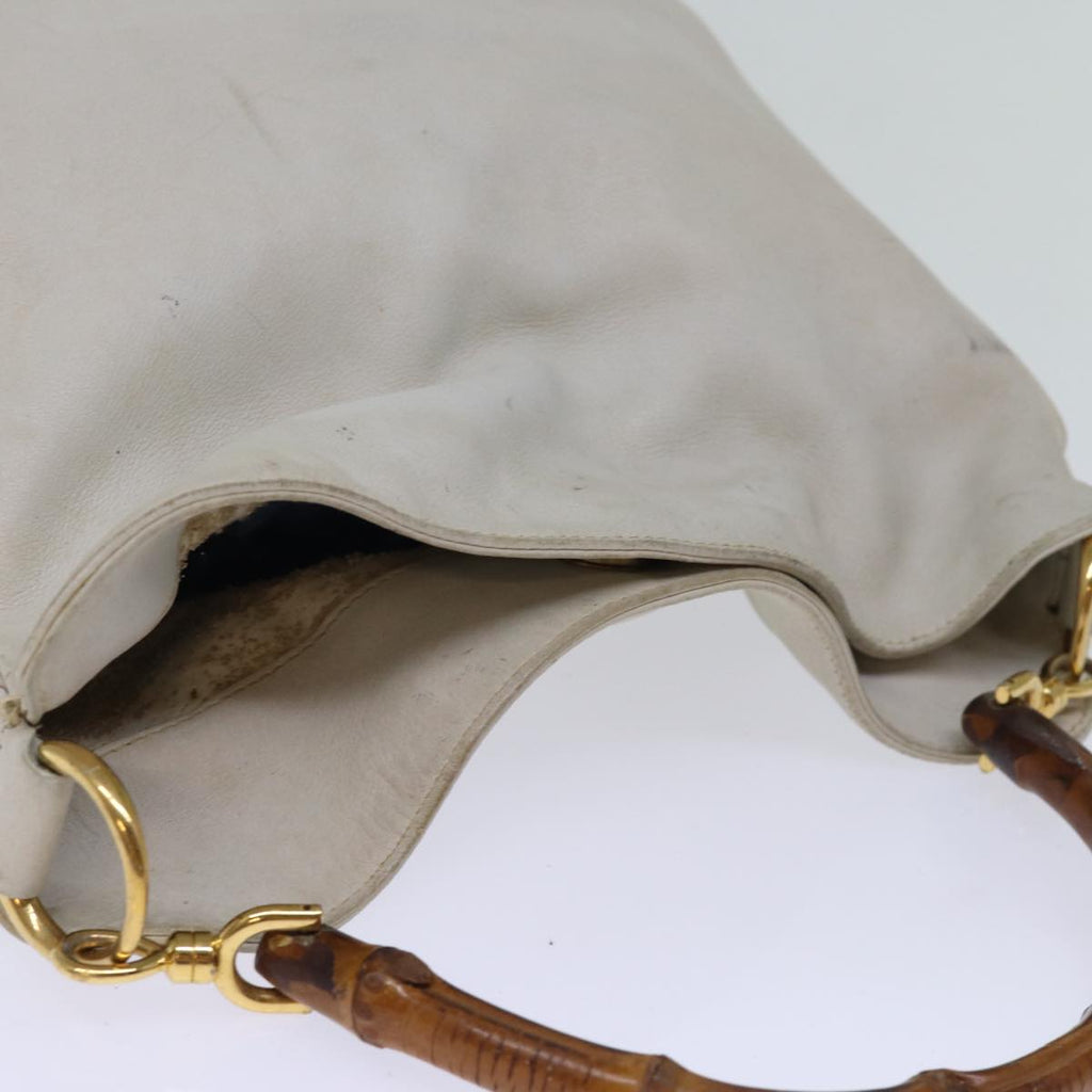 GUCCI Bamboo Shoulder Bag Leather 2way White 001 3444 1638 74231