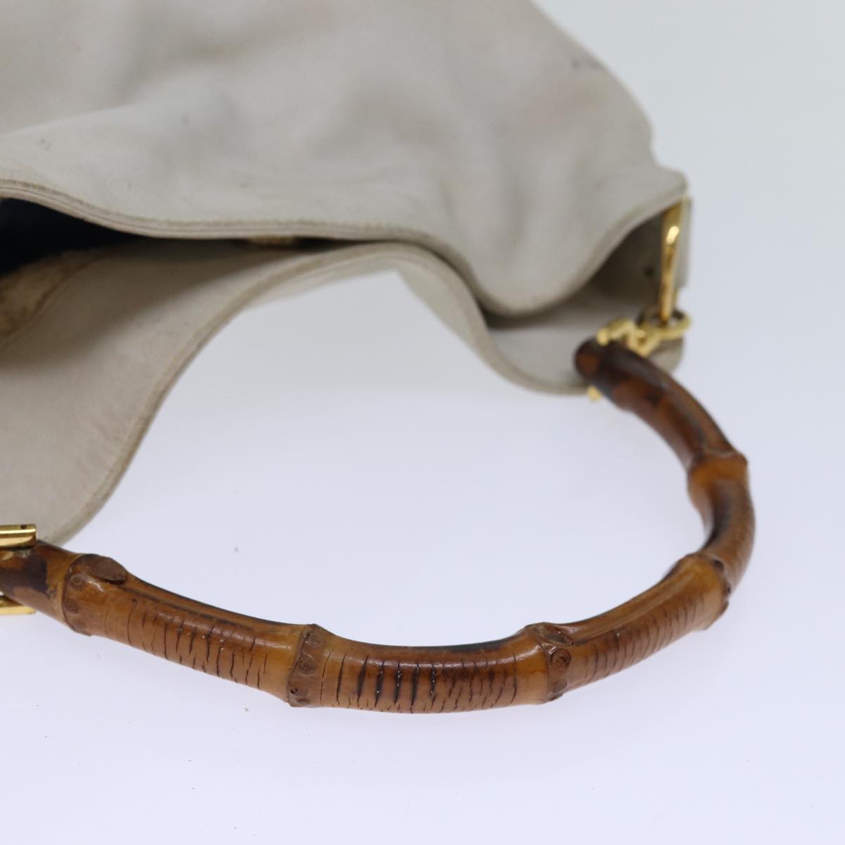 GUCCI Bamboo Shoulder Bag Leather 2way White 001 3444 1638 74231