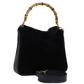 GUCCI Bamboo Shoulder Bag Suede 2way Black 001 1998 1638 74235