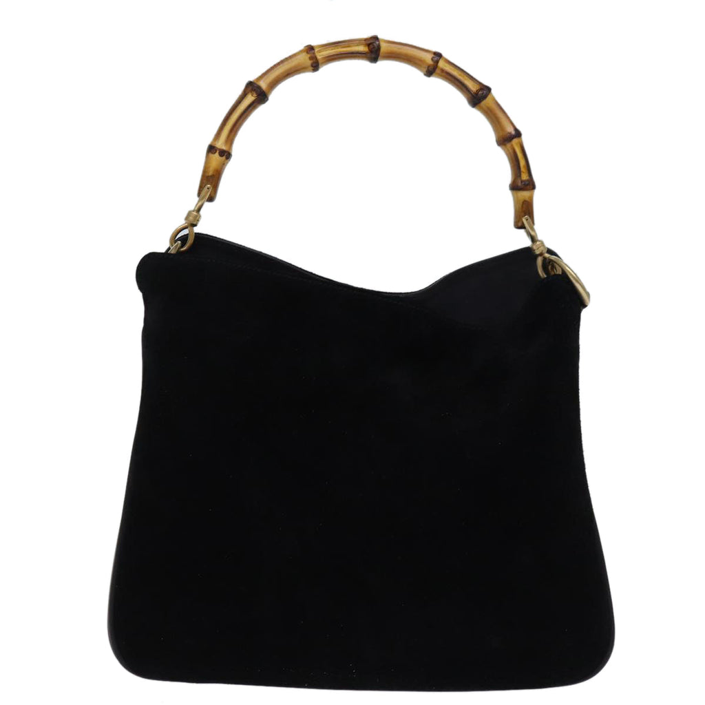 GUCCI Bamboo Shoulder Bag Suede 2way Black 001 1998 1638 74235