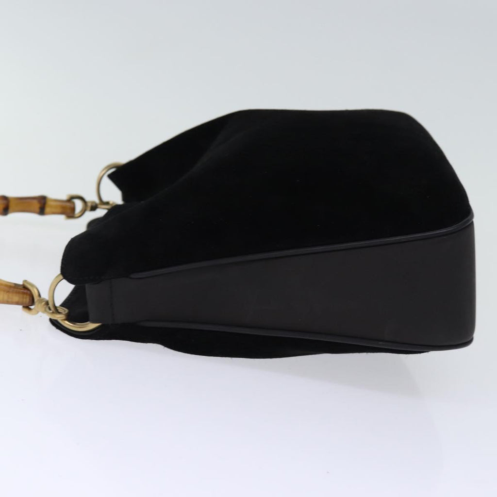 GUCCI Bamboo Shoulder Bag Suede 2way Black 001 1998 1638 74235