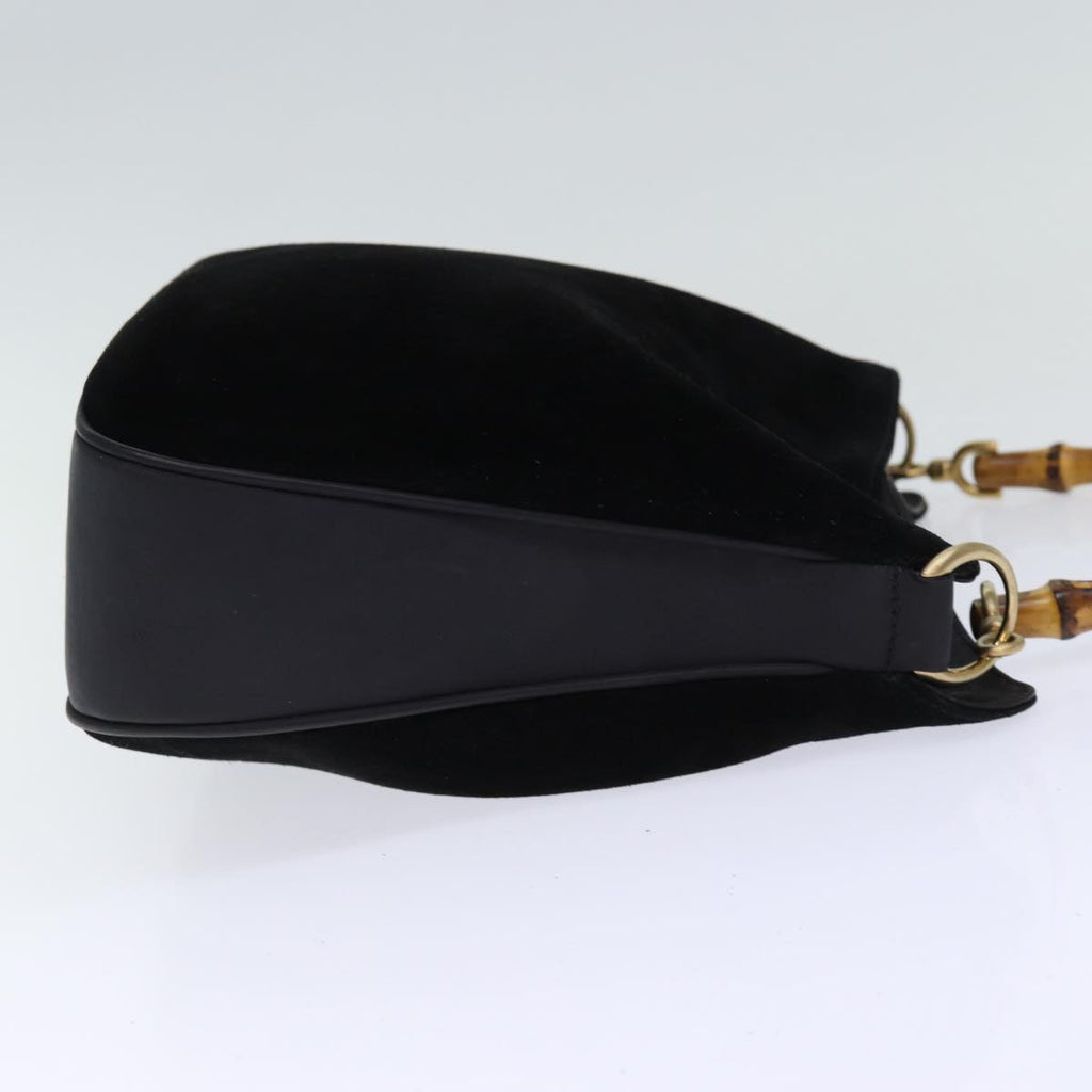 GUCCI Bamboo Shoulder Bag Suede 2way Black 001 1998 1638 74235