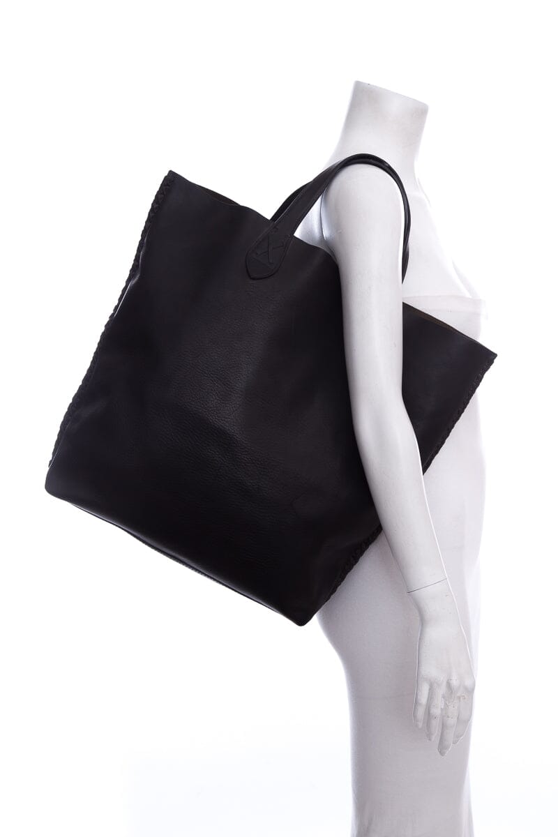Ralph Lauren Black Braided Edge Leather Tote