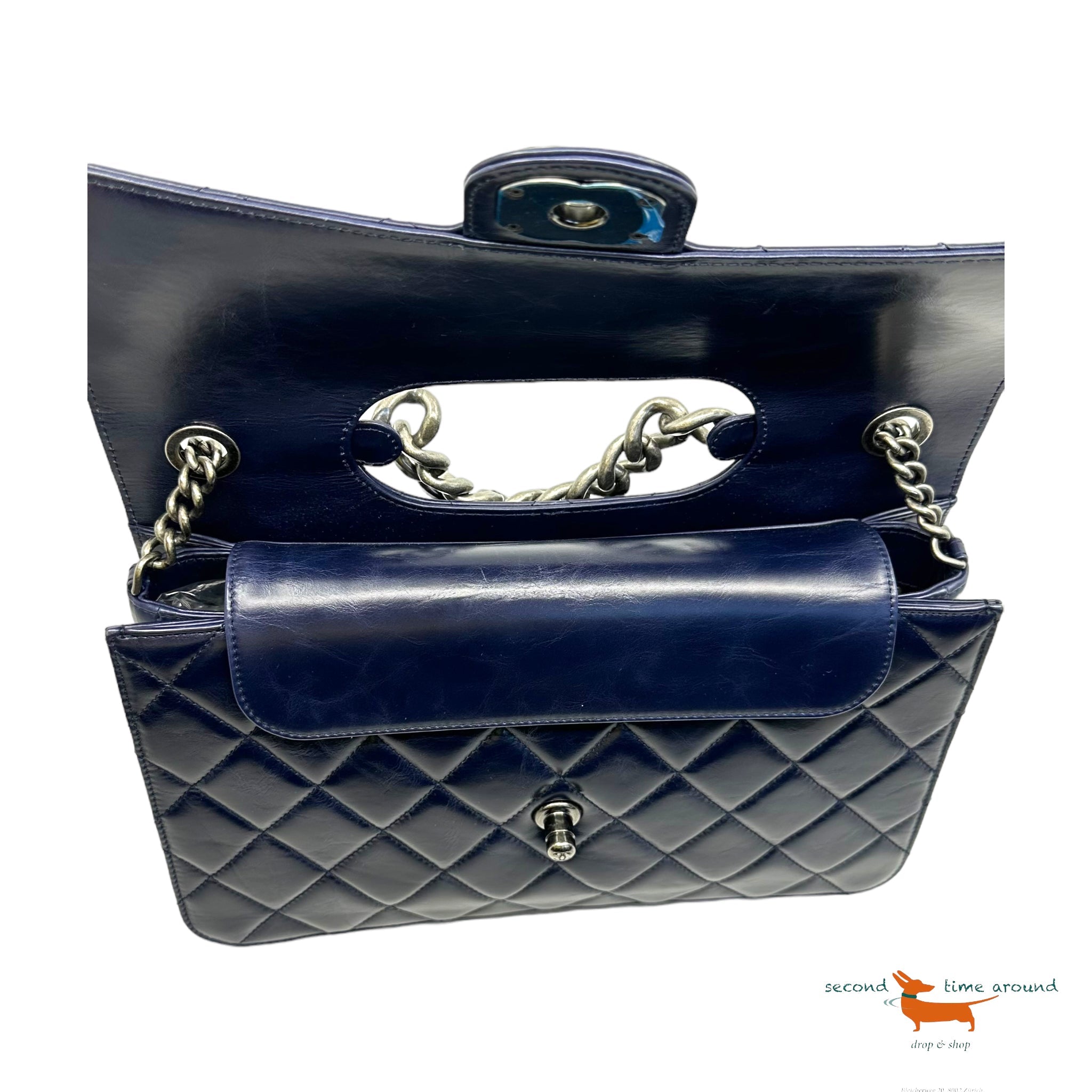 Chanel Perfect Edge Navy Blue Gun Metal Bag