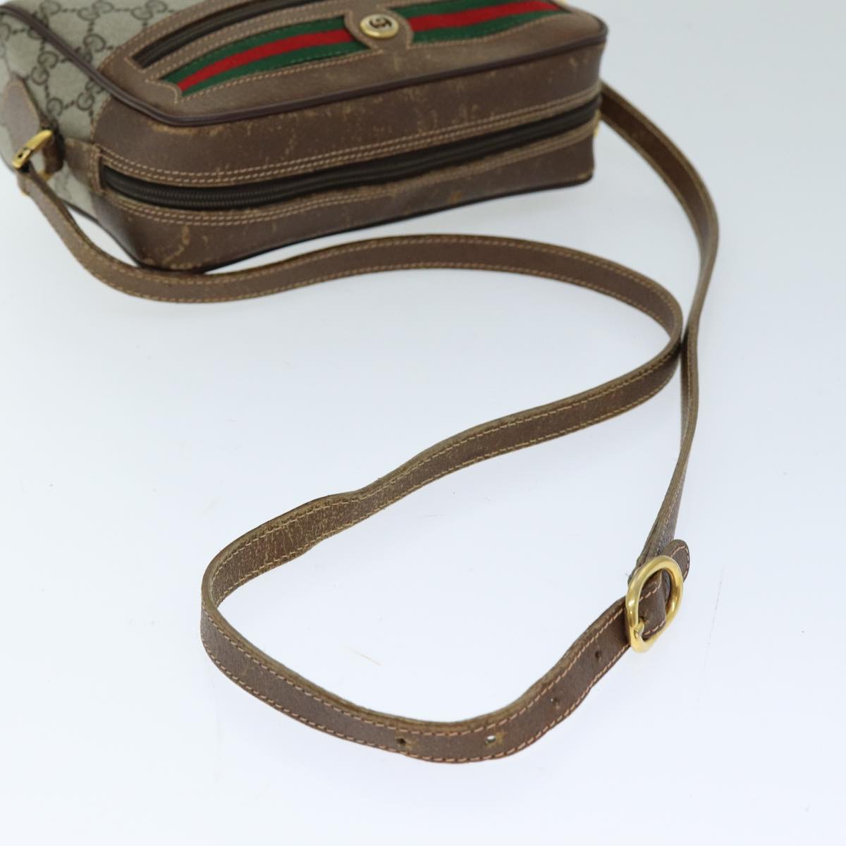 GUCCI GG Supreme Web Sherry Line Shoulder Bag PVC Beige 56 02 087 74416