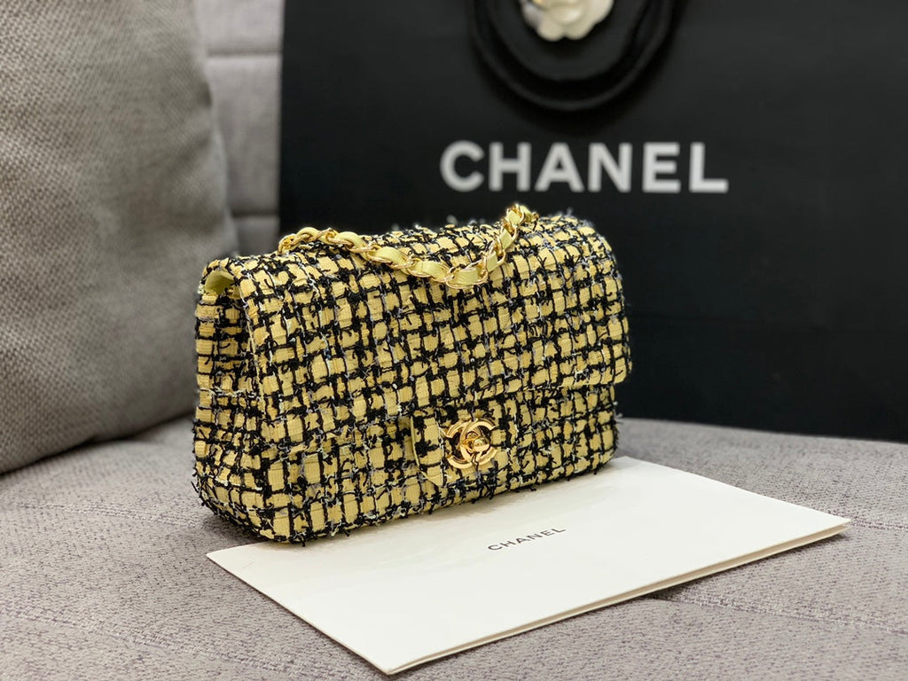 CHLMini Yellow Tweed Flap Bag For Women 20cm/7.5in