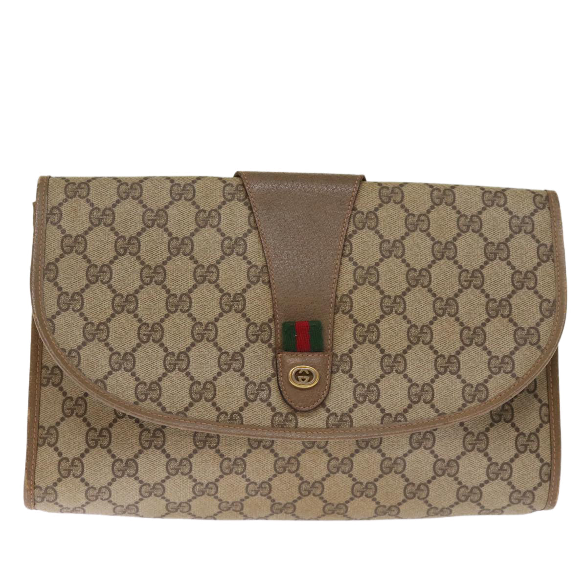GUCCI GG Supreme Web Sherry Line Clutch Bag Beige Red Green 89 01 031 74490