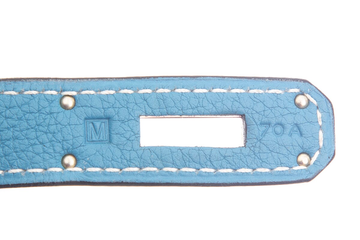 HermÃƒÆ’Ã‚Â¨s Blue Jean "So Kelly" Handbag with Palladium Hardware and Clemence Leather