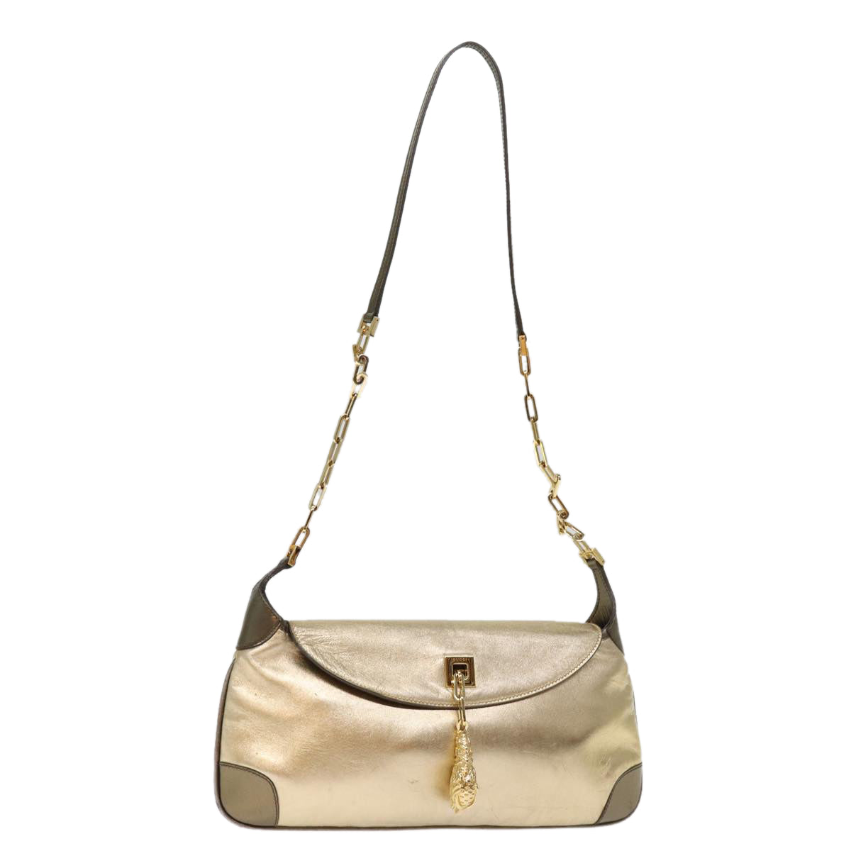 GUCCI Shoulder Bag Leather Gold 001 4113 2123 74555