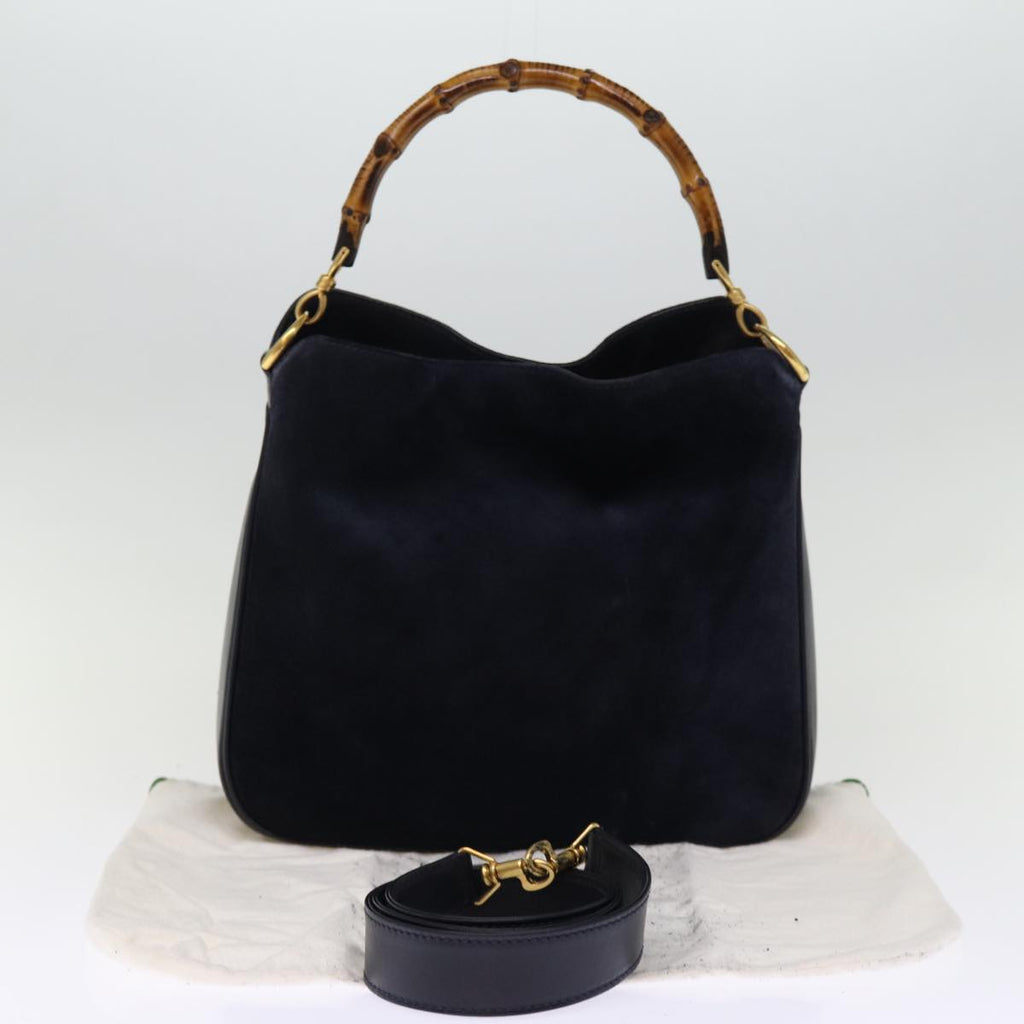 GUCCI Bamboo Shoulder Bag Suede 2way Navy 001 3754 1638 74561