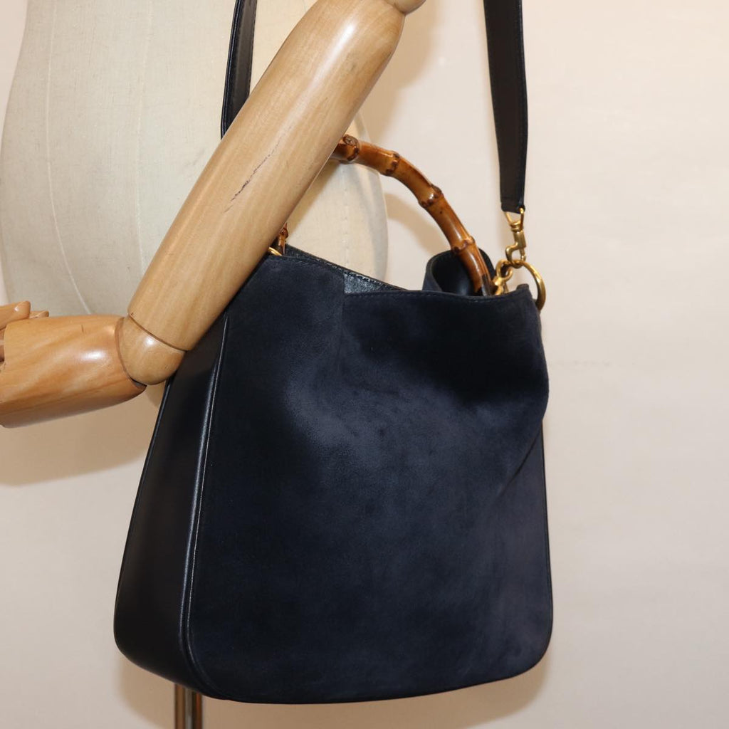 GUCCI Bamboo Shoulder Bag Suede 2way Navy 001 3754 1638 74561