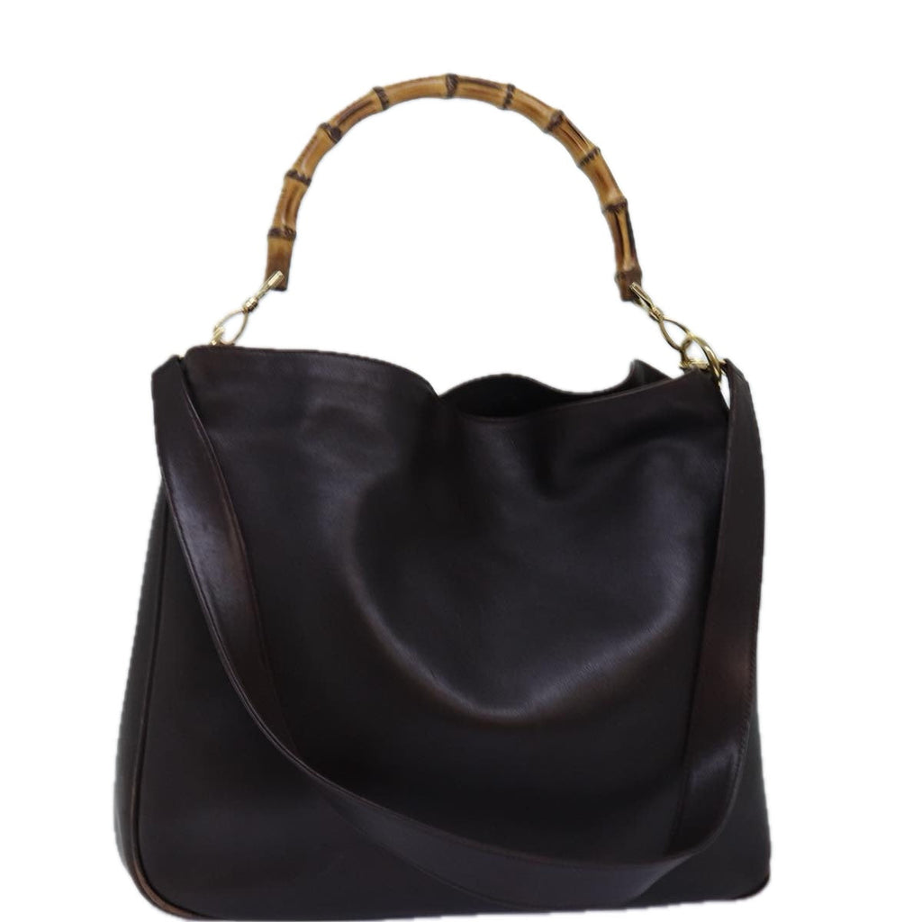 GUCCI Bamboo Shoulder Bag Leather 2way Black 001 1577 74564