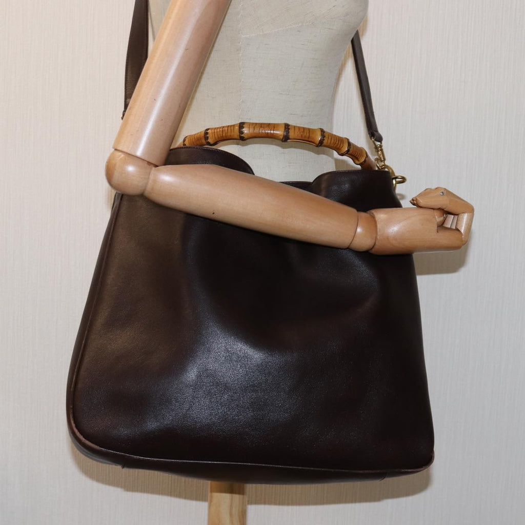 GUCCI Bamboo Shoulder Bag Leather 2way Black 001 1577 74564
