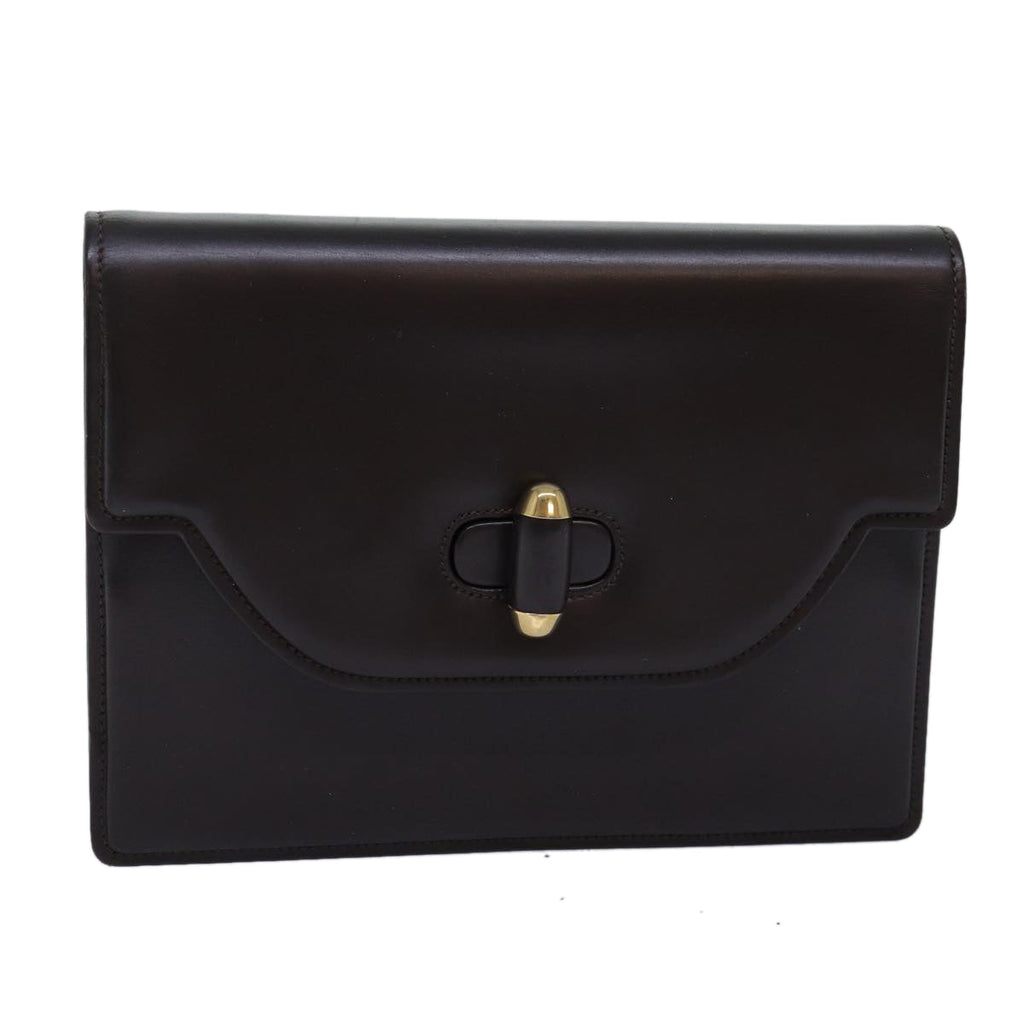 GUCCI Clutch Bag Leather Brown 74596