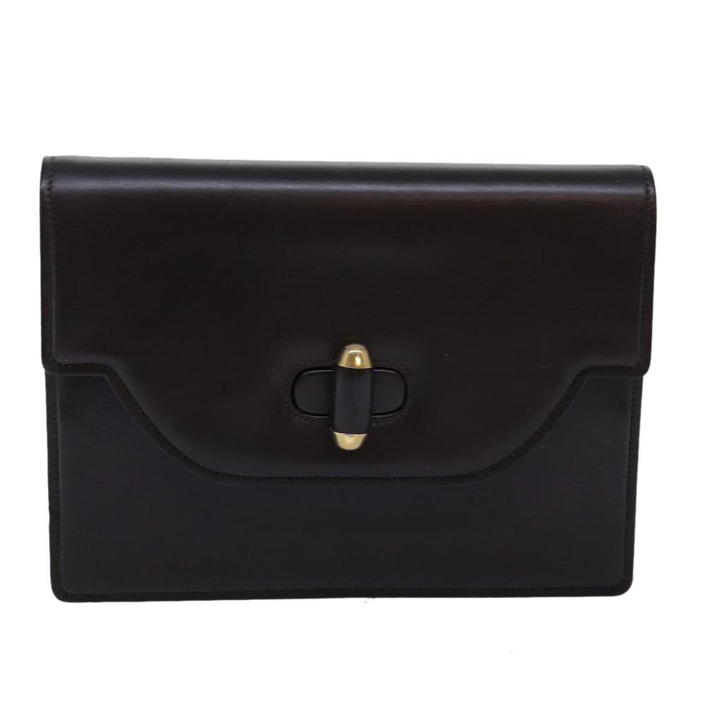 GUCCI Clutch Bag Leather Brown 74596