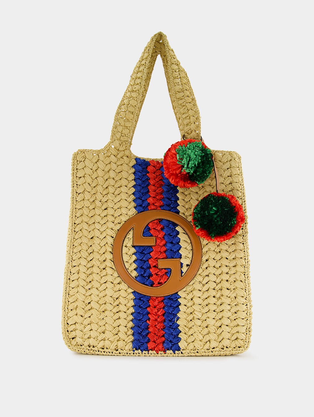 Raffia Tote Bag With Round Interlocking G