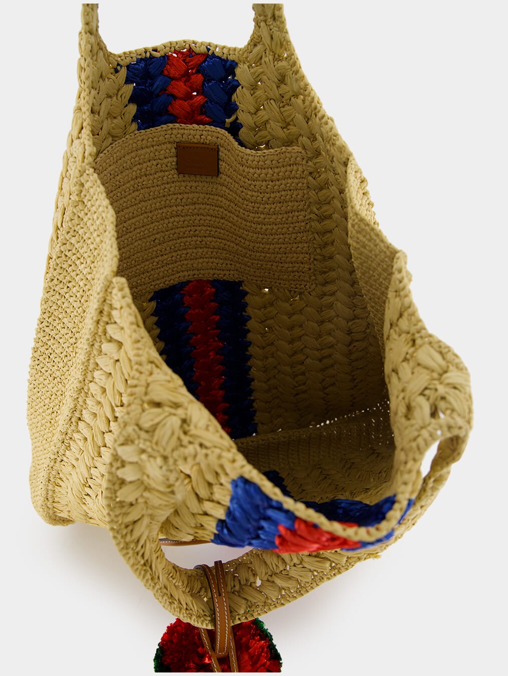 Raffia Tote Bag With Round Interlocking G