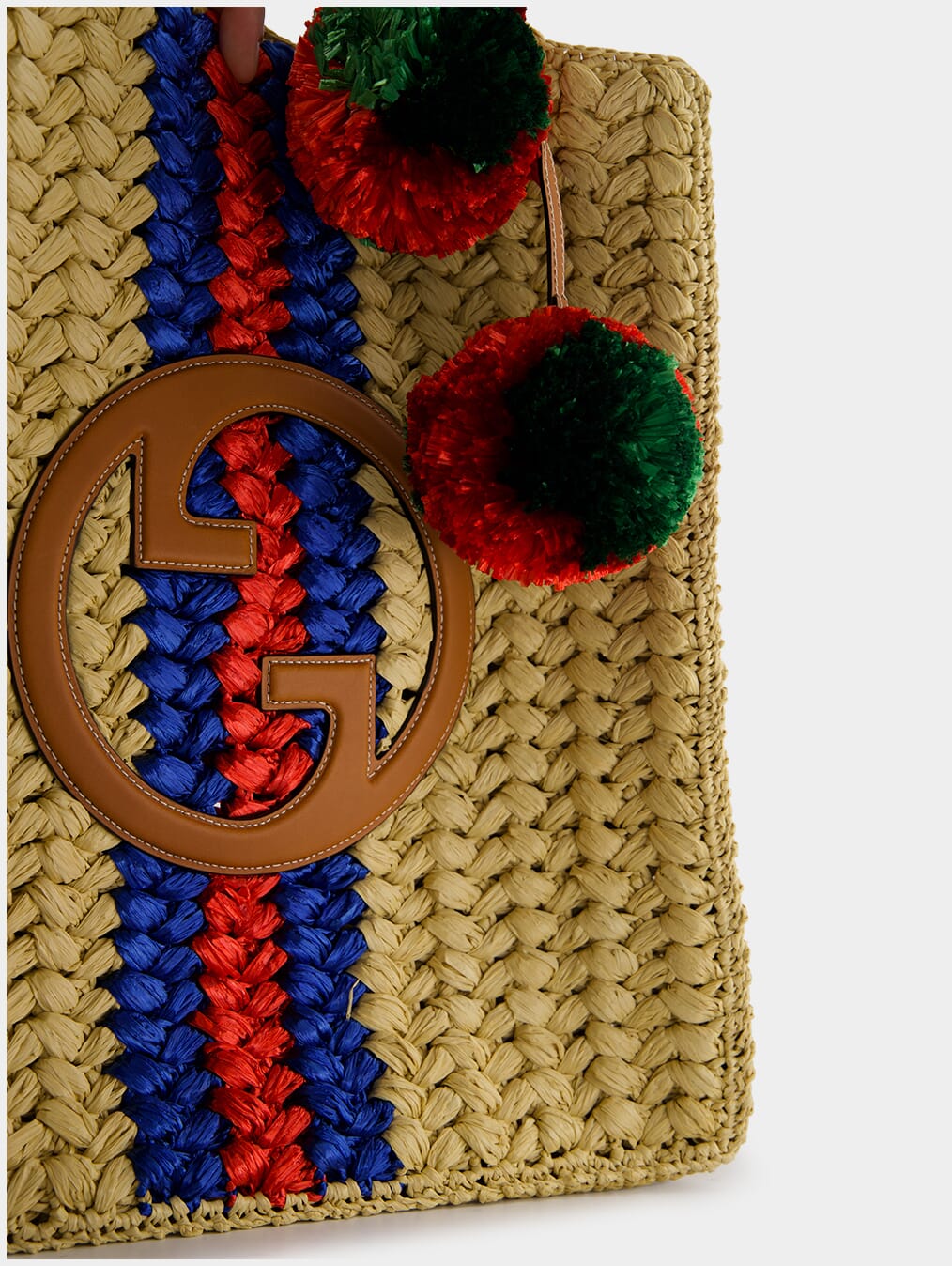 Raffia Tote Bag With Round Interlocking G
