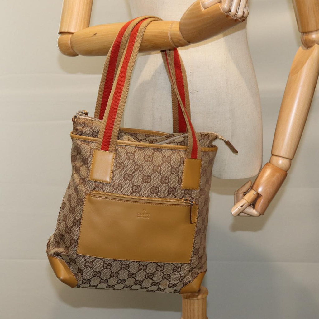 GUCCI GG Canvas Sherry Line Hand Bag Beige Red Brown 019 0402 1705 74648