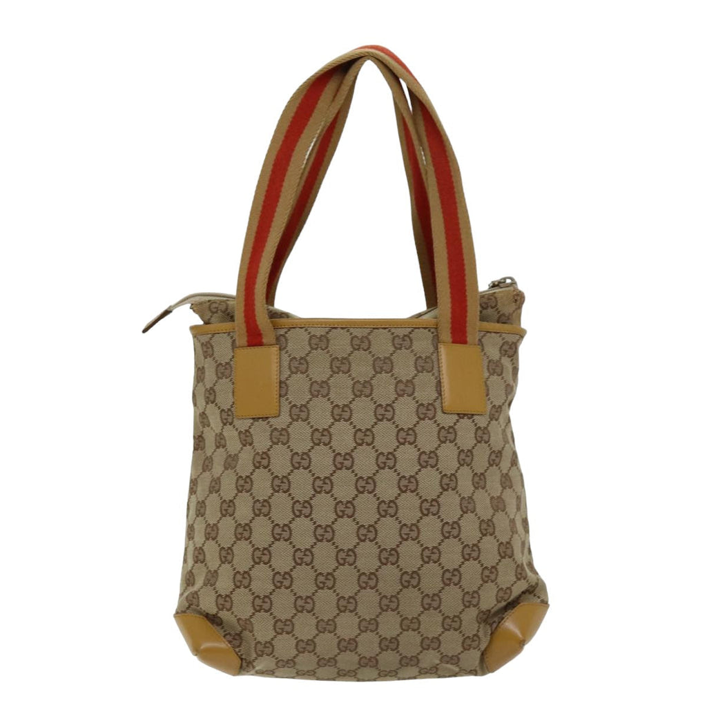 GUCCI GG Canvas Sherry Line Hand Bag Beige Red Brown 019 0402 1705 74648