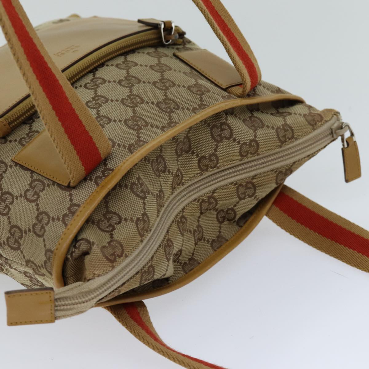GUCCI GG Canvas Sherry Line Hand Bag Beige Red Brown 019 0402 1705 74648