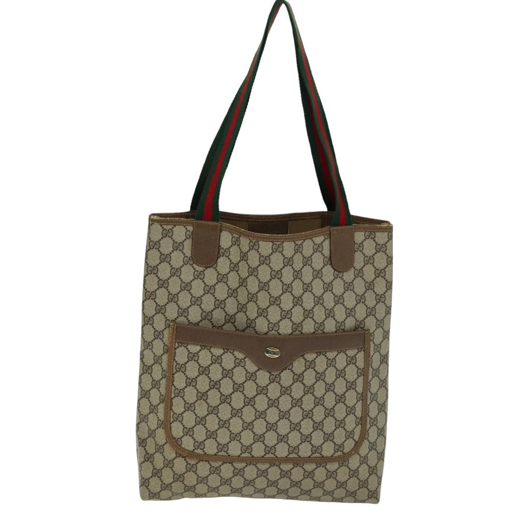 GUCCI GG Supreme Web Sherry Line Tote Bag PVC Beige Red 39 02 003 74650