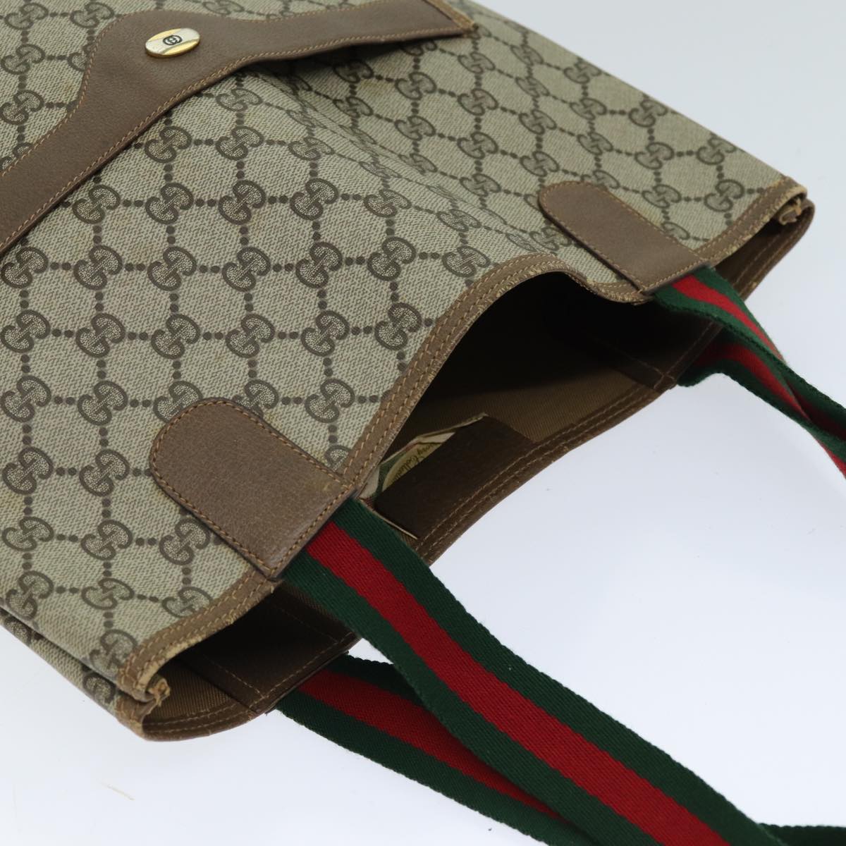 GUCCI GG Supreme Web Sherry Line Tote Bag PVC Beige Red 39 02 003 74650
