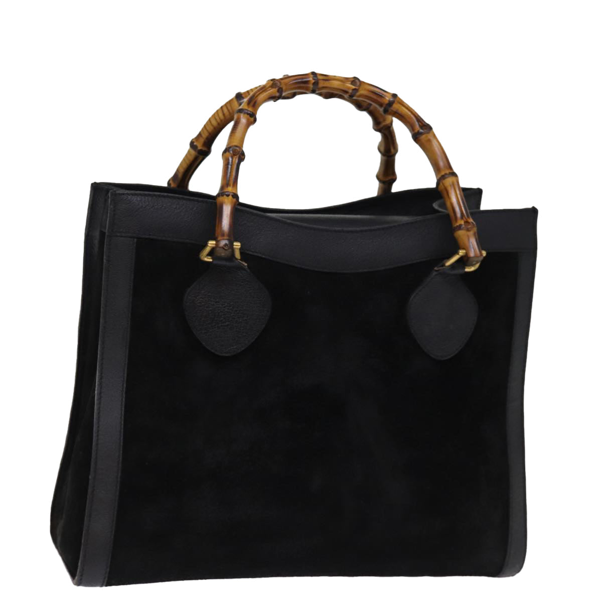 GUCCI Bamboo Tote Bag Suede Black 002 1186 0260 74664