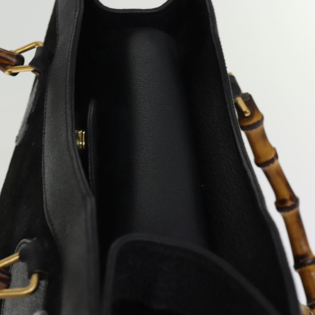 GUCCI Bamboo Tote Bag Suede Black 002 1186 0260 74664