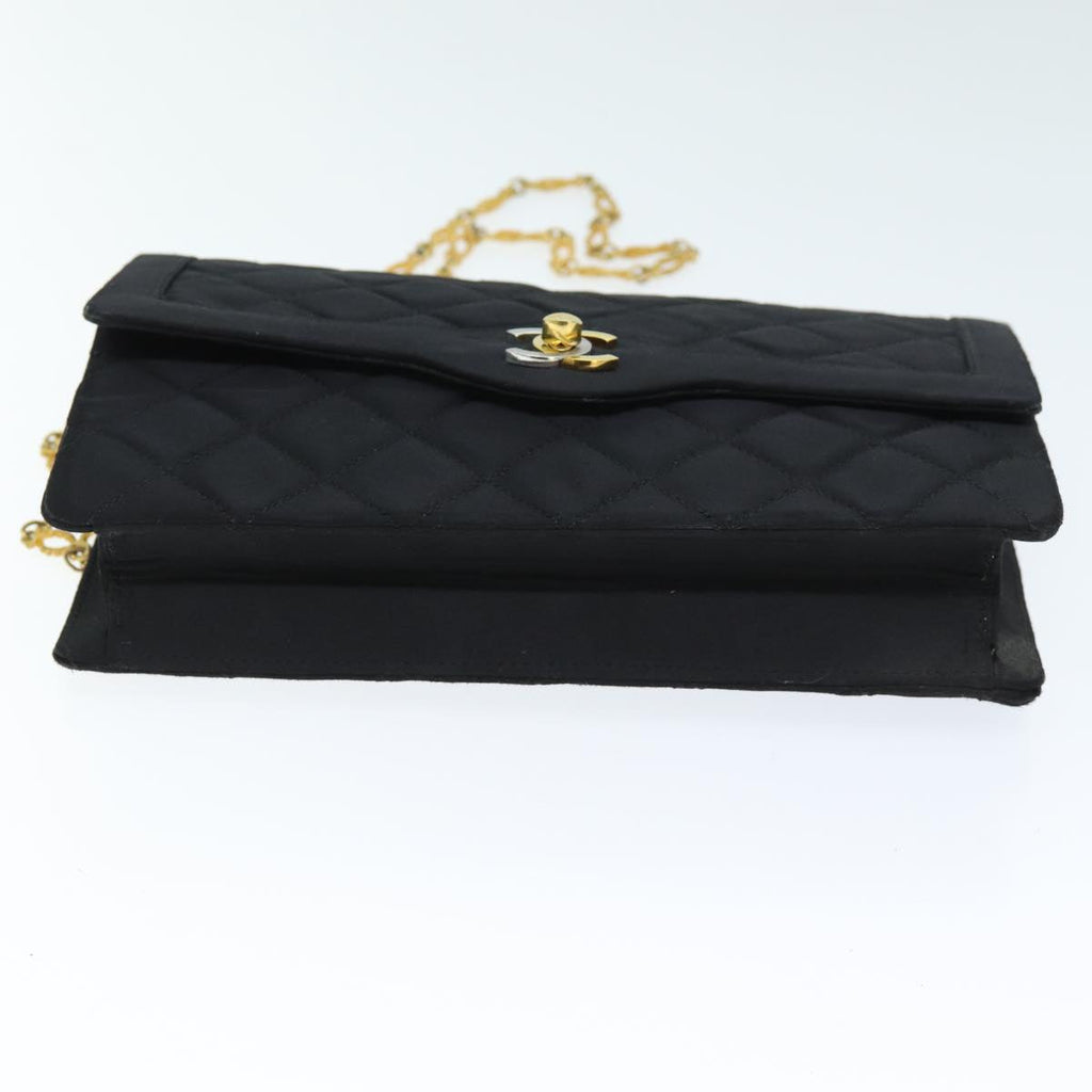 CHANEL Matelasse Chain Shoulder Bag Satin Paris limited Black CC 74757A