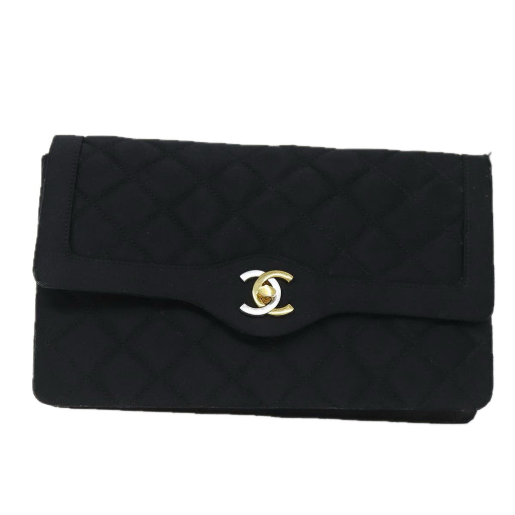 CHANEL Matelasse Chain Shoulder Bag Satin Paris limited Black CC 74757A